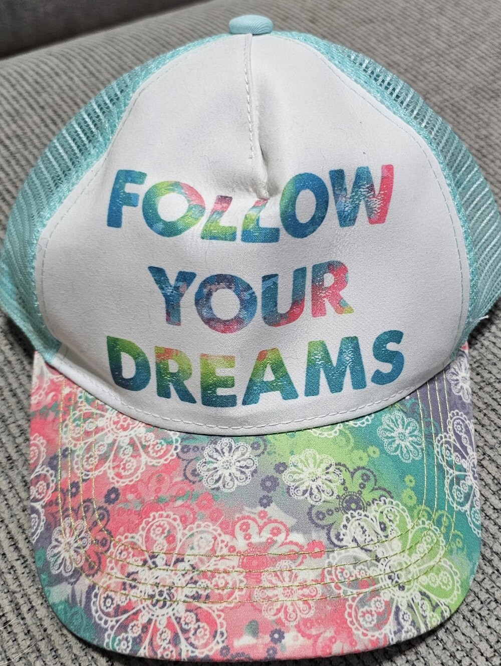 NWT Follow Your Dreams Colorful Mesh Trucker Hat